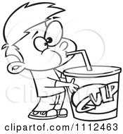 Poster, Art Print Of Outlined Boy Taking A Gulp From A Large Fountain Soda