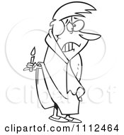 Clipart Outlined Scared Woman With A Candle In The Dark Royalty Free Vector Illustration