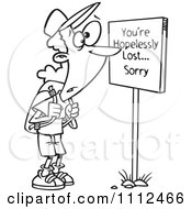 Clipart Outlined Hiker At A Youre Hopelessly Lost Sorry Sign Royalty Free Vector Illustration