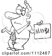 Clipart Outlined Careless Man Shrugging And Holding A Maybe Sign Royalty Free Vector Illustration