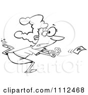 Clipart Outlined Woman Chasing Money Royalty Free Vector Illustration