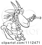 Clipart Outlined Pirate Goat Holding A Sword And Pistol Royalty Free Vector Illustration by toonaday