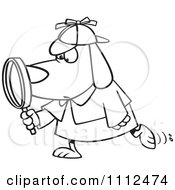 Outlined Sleuth Dog Using A Magnifying Glass