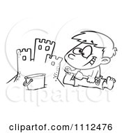 Poster, Art Print Of Outlined Boy Making A Sand Castle On A Beach