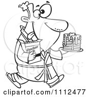Clipart Outlined Man Eating Pancakes And Cracker Jacks For A Midnight Snack Royalty Free Vector Illustration