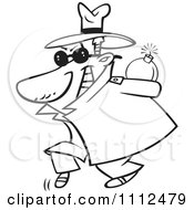 Clipart Outlined Sneaky Spy Carrying A Bomb Behind His Back Royalty Free Vector Illustration