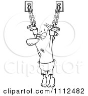 Clipart Outlined Male Prisoner Suspended From Chains Royalty Free Vector Illustration