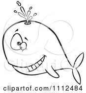 Clipart Outlined Happy Whale Spouting Royalty Free Vector Illustration by toonaday