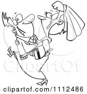 Clipart Outlined Happy Bride Carrying Her Groom Royalty Free Vector Illustration by toonaday