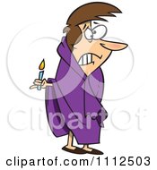 Scared Woman With A Candle In The Dark