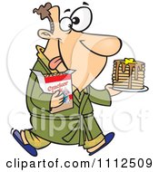 Man Eating Pancakes And Cracker Jacks For A Midnight Snack