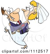 Clipart Happy Bride Carrying Her Groom Royalty Free Vector Illustration