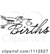 Poster, Art Print Of Retro Black And White Stork With A Baby And The Word Births