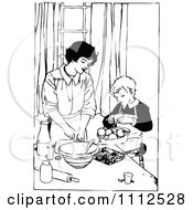 Poster, Art Print Of Retro Black And White Mother Cooking With Her Son