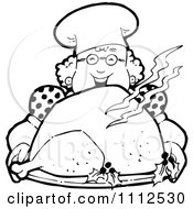 Happy Retro Black And White Chef Woman Holding A Roasted Turkey