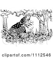 Clipart Vintage Black And White Woman Picking Flowers Royalty Free Vector Illustration
