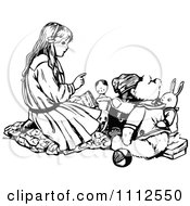 Poster, Art Print Of Retro Black And White Girl Talking To Her Toys