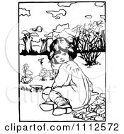 Poster, Art Print Of Retro Black And White Girl Planting In A Garden
