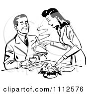Retro Black And White Woman Pouring Her Husband Coffee