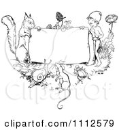 Black And White Vintage Frame With Animals And A Gnome