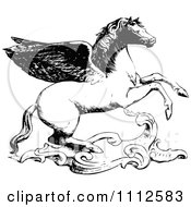 Vintage Black And White Winged Horse