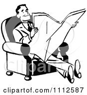 Poster, Art Print Of Retro Black And White Happy Man Reading A Newspaper
