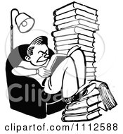 Poster, Art Print Of Retro Black And White Grumpy Reading Books And Studying