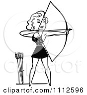 Clipart Black And White Retro Woman Archer Royalty Free Vector Illustration
