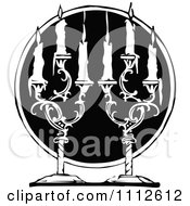 Poster, Art Print Of Black And White Vintage Pair Of Candle Sticks Over A Black Circle