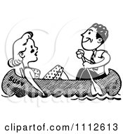 Clipart Retro Black And White Couple In A Boat Royalty Free Vector Illustration