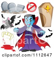 Halloween Bats Tombstones Coffin Vampire And Fangs