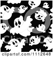 Poster, Art Print Of Seamless Background Pattern Of Halloween Ghosts On Black