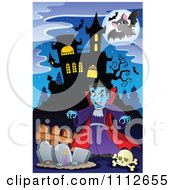 Clipart Vampire In A Cemetery Near A Haunted House Royalty Free Vector Illustration