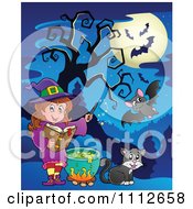 Clipart Full Moon And Bats Over A Witch Making A Spell Royalty Free Vector Illustration