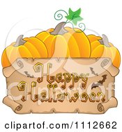Poster, Art Print Of Parchment Happy Halloween Banner Under Three Pumpkins