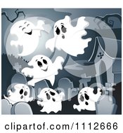 Poster, Art Print Of Cemetery With Tombstones And Ghosts Under A Full Moon