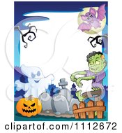 Poster, Art Print Of Halloween Fram With A Ghost Pumpkin And Zombie In A Cemetery