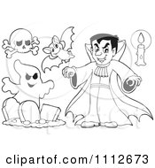 Clipart Outlined Halloween Skull Bat Vampire Candle And Ghost Royalty Free Vector Illustration