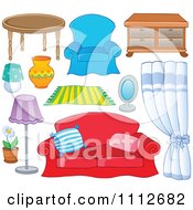 Poster, Art Print Of Table Lamps Rug Chair Drapes Mirror Couch And Potted Plant