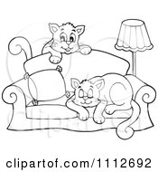 Poster, Art Print Of Outlined Cats Playing And Sleeping On A Sofa
