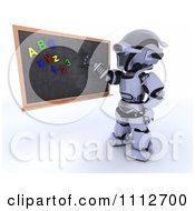 Poster, Art Print Of 3d Robot Teacher Presenting A Black Board With Letter And Number Magnets