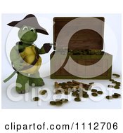 Poster, Art Print Of 3d Tortoise Pirate Presenting A Treasure Chest With Coins