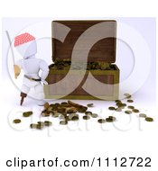 Clipart 3d White Character Pirate And Treasure Chest Full Of Coins Royalty Free CGI Illustration