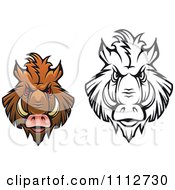 Poster, Art Print Of Black And White And Colored Angry Boar Heads