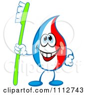 Poster, Art Print Of Happy Tri Colored Toothpaste Mascot Holding A Brush