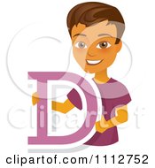 Clipart Happy Hispanic School Boy Holding A Letter D Royalty Free Vector Illustration