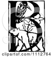 Clipart Vintage Black And White Letter B With A Bear Royalty Free Vector Illustration
