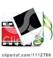 Clipart Happy Music Note With A Film Strip And Instant Photograph Royalty Free Vector Illustration