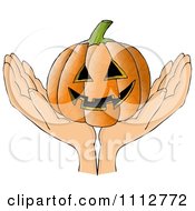 Poster, Art Print Of Hands Holding A Grinning Carved Halloween Jackolantern Pumpkin