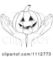 Clipart Outlined Hands Holding A Carved Halloween Jackolantern Pumpkin Royalty Free Vector Illustration by djart